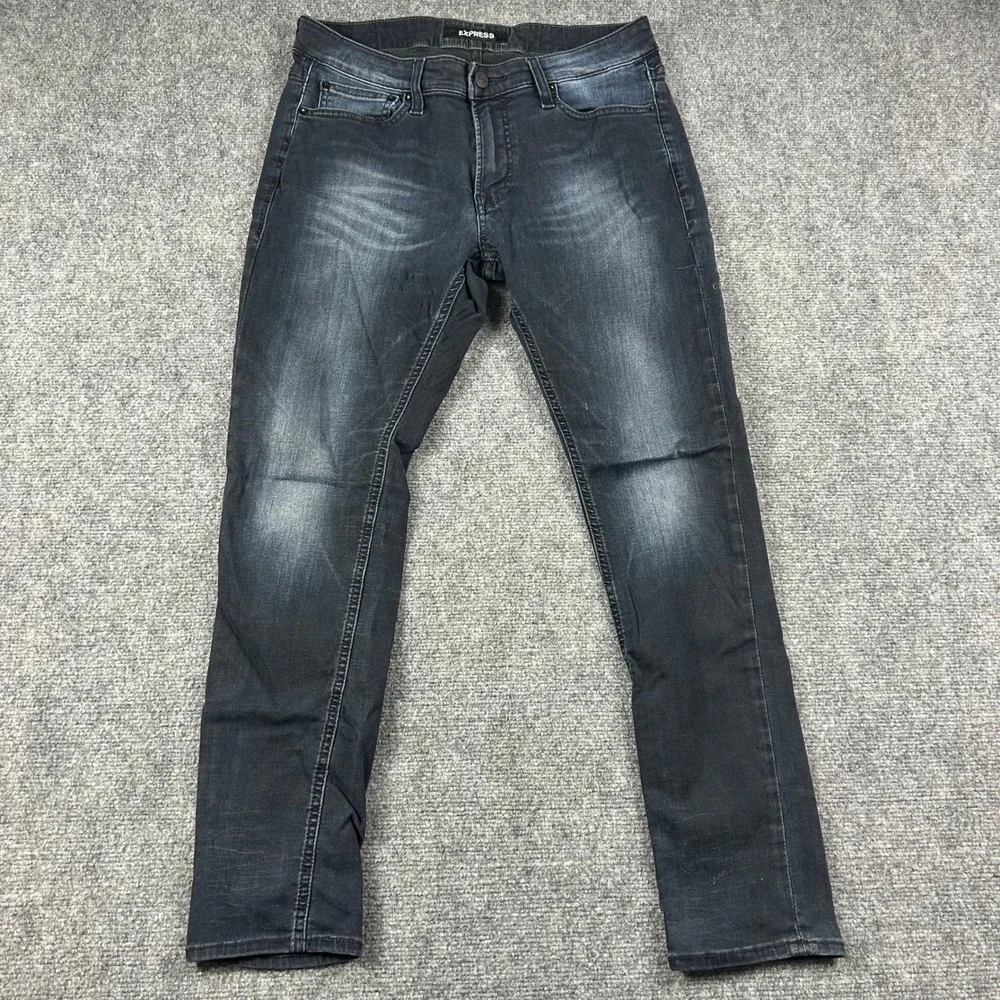 Express Jeans Mens 33x30 Dark Wash Skinny Hyper Stretch Faded Denim Pants